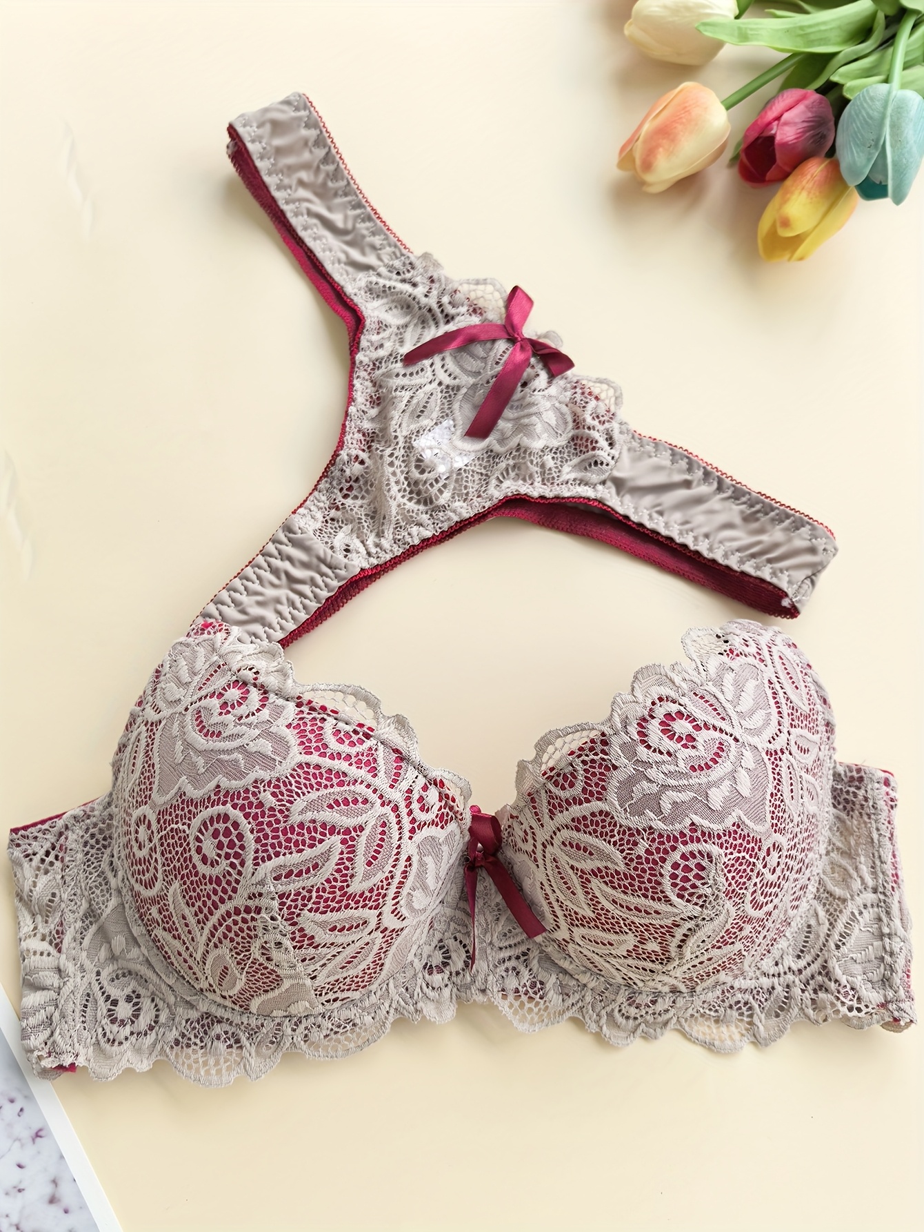 High-Quality French Lace Sexy Women'S Bra Set with Exquisite Deep V Neckline and Comfortable Thong Panty, Lingerie Set, Intimate Apparel, Elegant Lingerie, Feminine Style, Delicate Lace, Breathable Material, Women'S Underwear, Matching Panty, Seductive Lingerie, Hot Essentials, Soft Comfort, Lace Bra, Plus Size Bra - Image 5