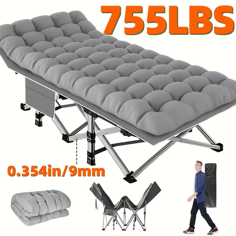 Outdoor Folding Bed With Mattress, Portable Adult Sleeping Cot With Carry Bag, 755/655/555/455/355 Lbs Weight Capacity Foldable Guest Bed/Camping Cot - Ideal For Teens And Adults, Suitable For Travel, Yard, Use. Yard Furniture, Patio Folding Chair - Image 4