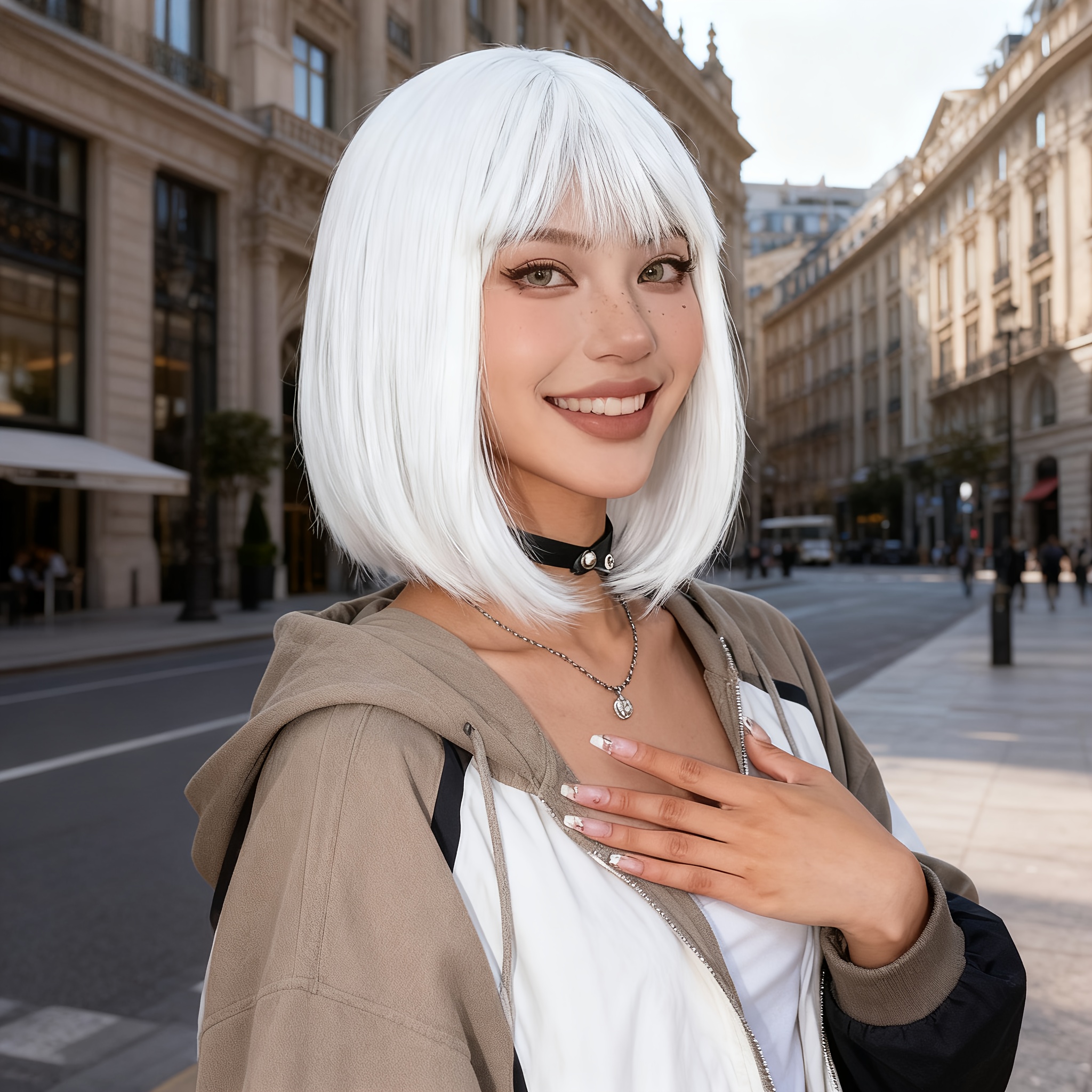 A White Short Wave Bob Wig Made of Heat-Resistant Synthetic Fibers, This Elegant And Stylish Women'S Wig Features a Look, Perfect for Halloween, Christmas, Carnivals, Parties, Cosplay, And Music Festivals. It'S an Easy-To-Manage Short Hairstyle - Image 10