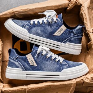 Men's Casual Skate Shoes - Lightweight Breathable Canvas Sneakers with Lace-Up Closure, Round Toe & Durable PVC Sole for Casual Attire, Running, Gym - Unisex All-Season Versatile Footwear, Running Shoes, Modern Sneakers, Fabric Lined Interior