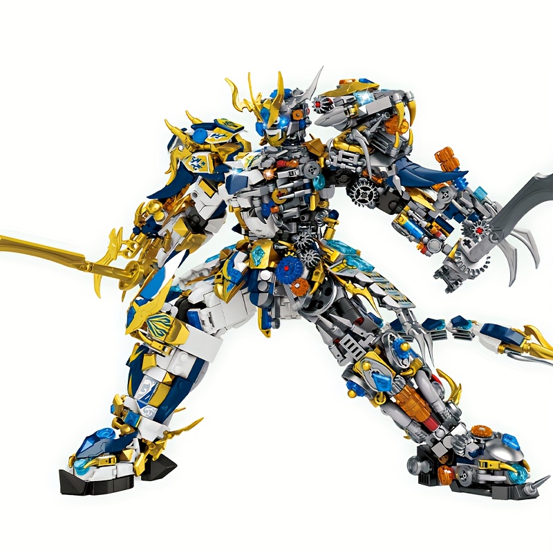 2502pcs White Mecha Robot Building Block Set with Dynamic Poseable Action Figure & Display Base - Large-Scale Model Kit with Moving Arms, Legs, Head & Glowing Blue Eyes - Challenging Assembly for Teens & Adults, Creative Combat Warrior Collectible Gift for Birthday or Holiday (Durable ABS Plastic), Large Robot Metal Master, The Gauntlet Of Good And Evil, Commander King No Path - Image 4