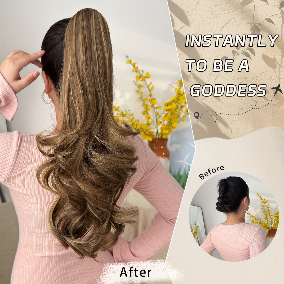 Women'S Heat-Resistant Synthetic Hair Extension Wig - 20" Long Curly Wave Ponytail with Claw-Shaped Base, Multi-Color Options (Black, Brown, Golden, Burgundy, Off White, Gray) For Christmas, Halloween, Parties & Daily Use - Easy To Style & Maintain - Image 5