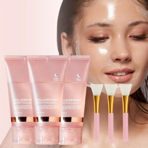 3 Boxes Collagen Night Wrapping Mask, Overnight Face Mask with Brush, Hydrating & Elasticity Light Beige Care, Off Sleeping Mask for All Light Beige Types, Sensitive Light Beige