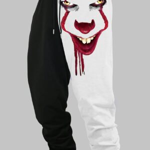 Men's Black and White Color Block Clown Smile -Lined Casual Versatile Long Pants