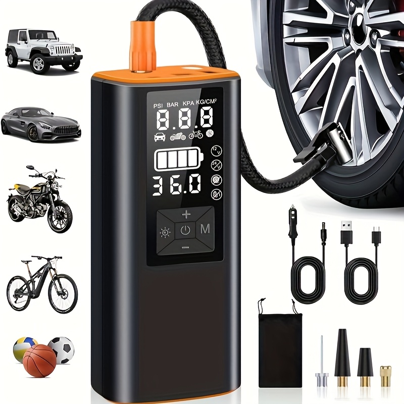 Portable Tire Inflator, Air Compressor Air PumpWith Digital Pressure Gauge, 150 PSI, Air Pump with Strong Light for Car, Motorcycle, Electric Bike, And Bicycle, Tire Inflator Portable, Car Inflator for Tires, Emergency Car Tool, Vehicle Maintenance