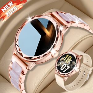 2025Elegant and fashionable Smart Watch for Women, supports wireless calls and message reminders, female functions and sleep monitoring, yoga, calories, pedometer, suitable for Android and iPhone phones, is a perfect holiday gift for women! (Golden)