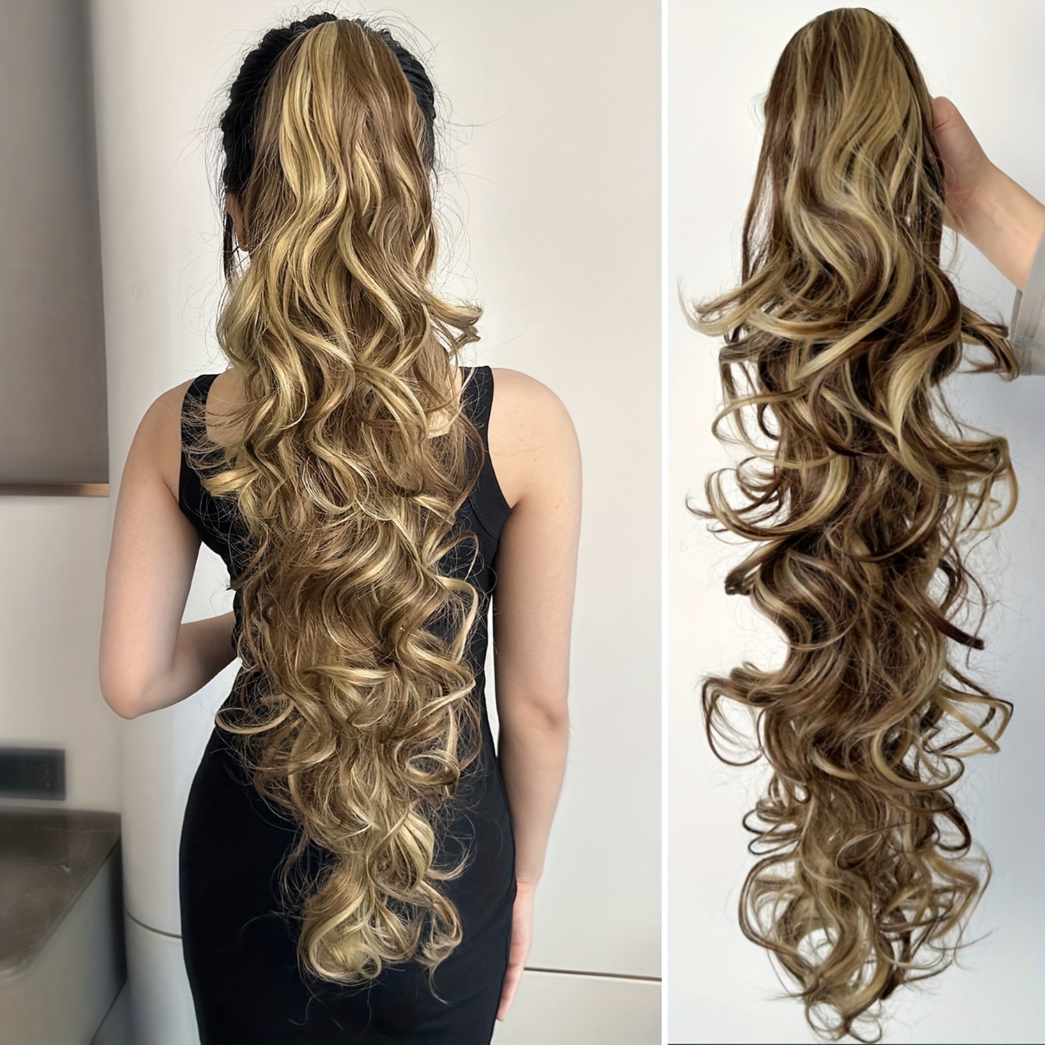Women's Clip-In Ponytail Hair Extensions, Voluminous Wavy Curly Synthetic Hairpiece with Clip-On Attachment, Long Ponytail for Volume & Length, Soft Waves for Short Hair, Dark Brown/Black, for Parties, Weddings & Daily Use - Image 10