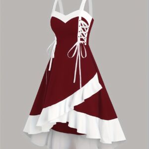 [Off-Shoulder Ruched Dress] White & Navy Blue Off-Shoulder Ruched A-Line Midi Dress | Women's Casual High-Low Hem Dress with Tie-Back Detail | Nontransparent Fabric for Spring/Summer/Fall, Versatile Fashion