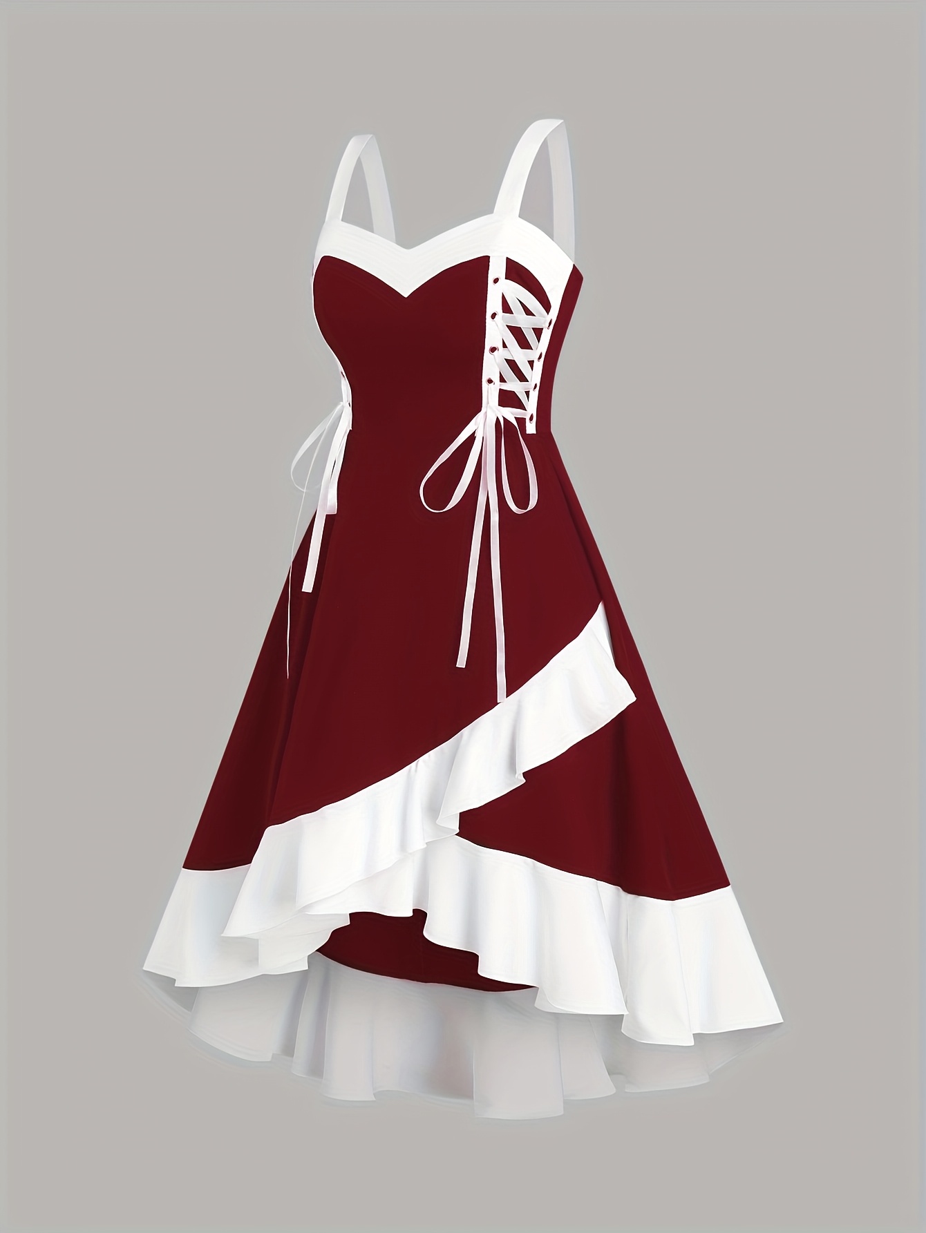 [Off-Shoulder Ruched Dress] White & Navy Blue Off-Shoulder Ruched A-Line Midi D…