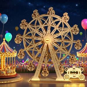 3D Handmade Puzzle Wooden Toy Model of a Ferris Wheel, a Decorative Music Box for Desktop, Perfect for Holiday Parties And Birthday Gifts.
