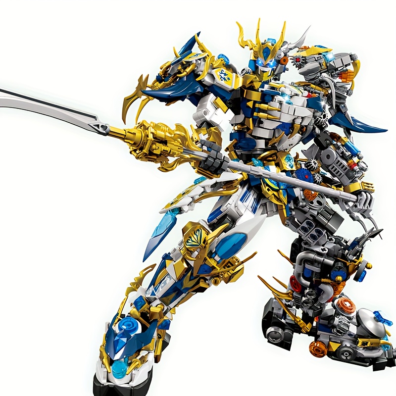 2502pcs White Mecha Robot Building Block Set with Dynamic Poseable Action Figure & Display Base - Large-Scale Model Kit with Moving Arms, Legs, Head & Glowing Blue Eyes - Challenging Assembly for Teens & Adults, Creative Combat Warrior Collectible Gift for Birthday or Holiday (Durable ABS Plastic), Large Robot Metal Master, The Gauntlet Of Good And Evil, Commander King No Path - Image 7