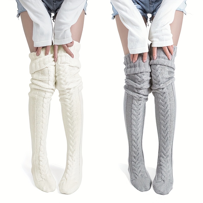 2 Pairs Women's Over-the-Knee Winter Thermal Socks - Thickened Warm Leg Warmers, Calf to Knee Length Pile-On Stackable Tights, Hand Washable White Christmas Gifts for Cold Weather & Special Occasions - Image 3