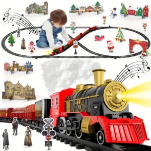 Toy Train Sets Designed for Children, Featuring Christmas Themes with Smoke, Lights, And Sounds. The Set Includes Six And Twenty-Eight Tracks, Making It a Perfect Birthday Gift for The Holiday Season.