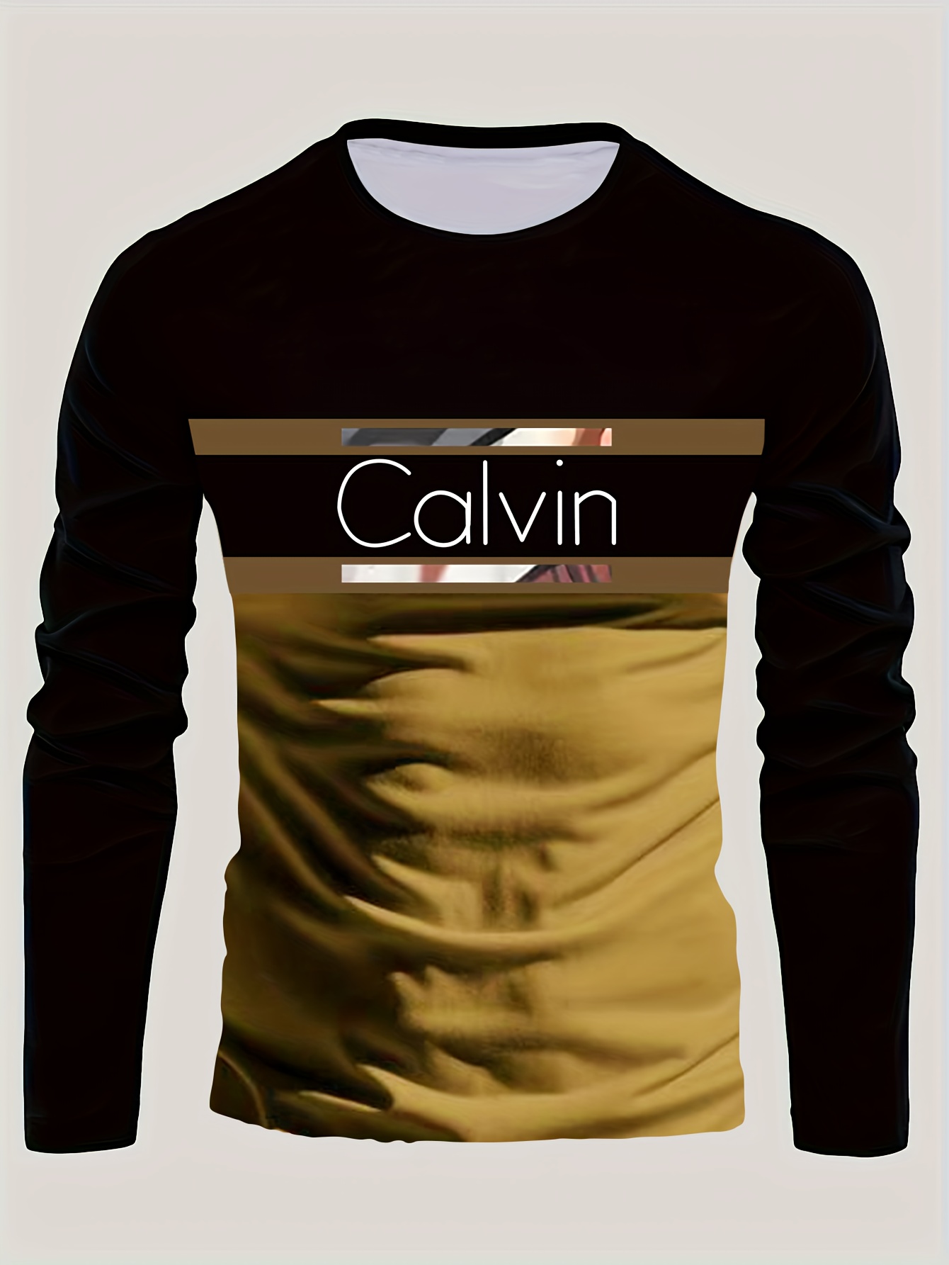 Men'S Long-Sleeve T-Shirt - Features a Black to Brown Gradient Design with 'CALVIN' Letter Print, Stretchy And Comfortable Fit, Suitable for Both Casual And Formal Wear, a Must-Have for Spring And Autumn - CALVIN Apparel, Spring And Autumn Tops - Image 7