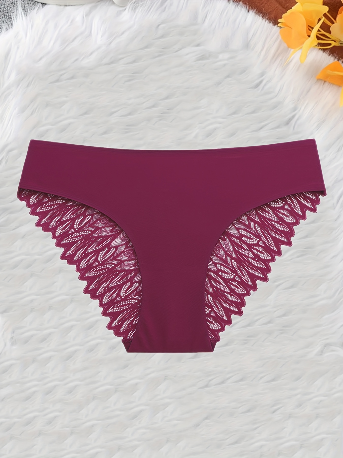 Women's Sexy Lace Trim Underwear, Soft Stretchy Smooth Texture Fabric with Contrast Lace Detailing, Comfortable & Breathable, Elegant Underwear for Casual Attire, Lingerie Essentials, 5pcs Solid Color - Image 5