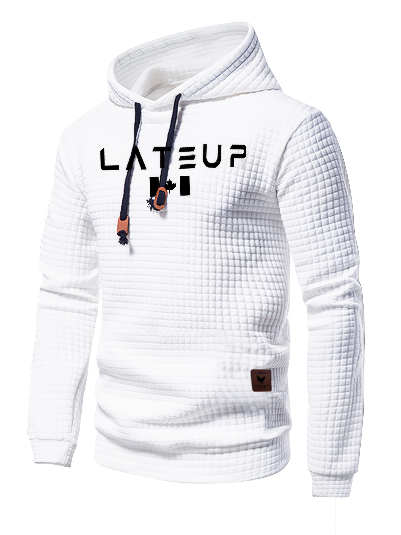 Men'S Casual Pullover Hooded Sweatshirt | Waffle Pattern Plaid Fabric, Long Sleeve, Hooded, Regular Fit, with Kangaroo Pocket, Streetwear for Winter Fall, As Gifts - Image 4