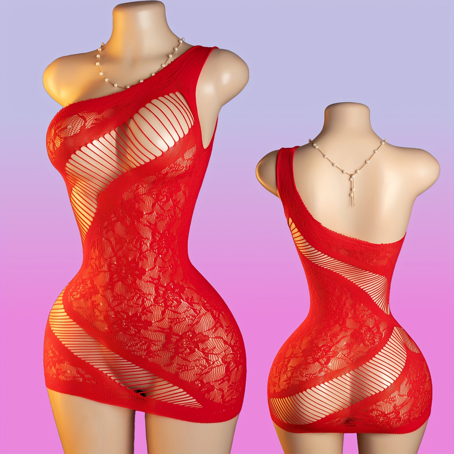 4pcs Women's Sexy Sheer Mesh Bodysuit - Floral Slit Cutout Design, Black & White Lace Trim, High-Stretch Netting Jumpsuit, Ladies’ Intimate Apparel, Hand Wash Only, Adult Private Clothing, Feminine Alluring Outfit, Exquisite Craftsmanship - Image 4