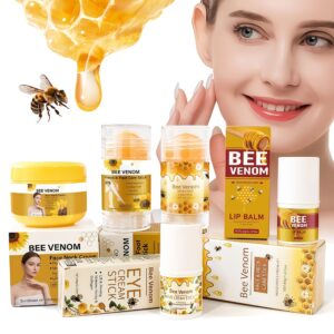5pcs Bee Venom Care Set for Lips, Face, Neck, Hands, Feet and Whole Body Care, moisturizing and nourishing, suitable for dry and rough problems, all-round care, lightweight and non-greasy, fast-absorbing, mild and non-irritating, portable and easy to
