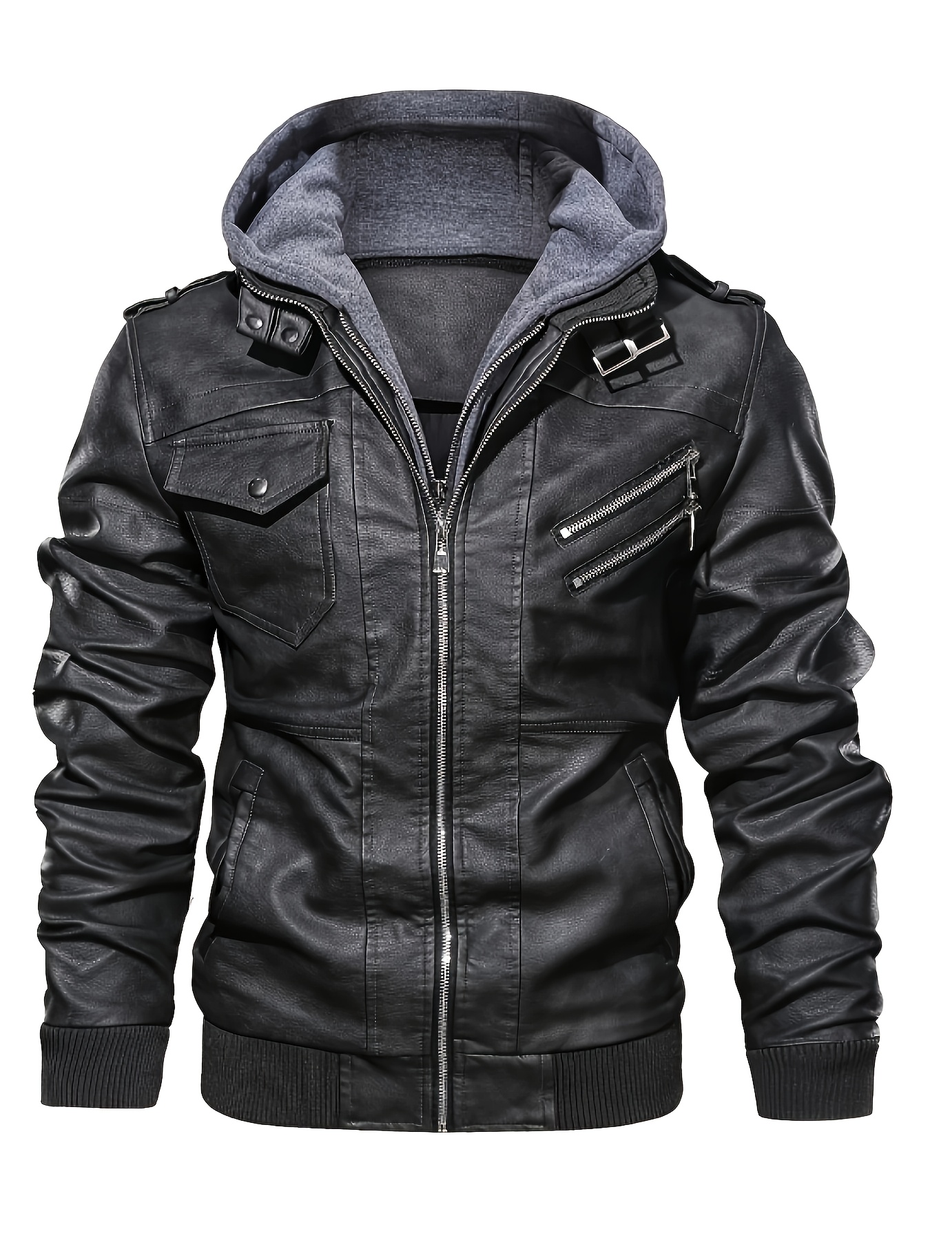 Men'S Vintage Style Motorcycle Jacket - High Quality And Windproof Tear Resistant with Detachable Hat, Zipper Closure & Machine Wash - Black Casual Outdoor Cycling Jacket for Men & Teens, Durable Zipper Design, Motorcycle Riding Gear, Biker Jacket for Men, Motorcycle Jacket, Motorcycle Gear for Men, Motorcycle Jacket Men, Adventure Biking, Retro Biker Gear - Image 2