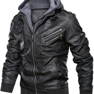 Men'S Vintage Style Motorcycle Jacket - High Quality And Windproof Tear Resistant with Detachable Hat, Zipper Closure & Machine Wash - Black Casual Outdoor Cycling Jacket for Men & Teens, Durable Zipper Design, Motorcycle Riding Gear, Biker Jacket for Men, Motorcycle Jacket, Motorcycle Gear for Men, Motorcycle Jacket Men, Adventure Biking, Retro Biker Gear
