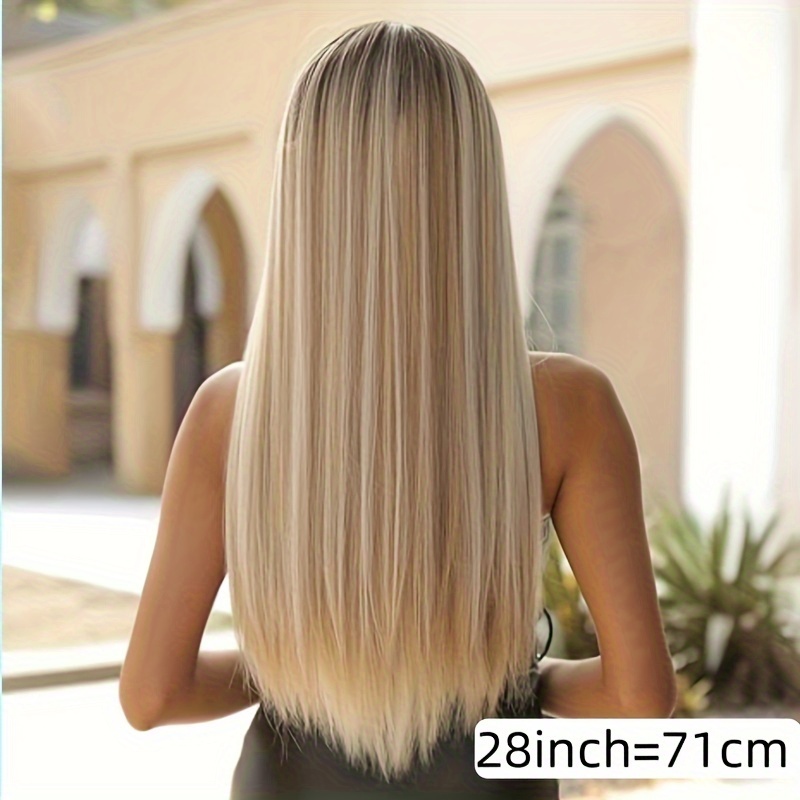 Christmas Wig Ombre Blonde Long Straight Wigs for Women Medium And Long Wigs Put On and Go Straight Wigs Fully Woven Straight Wigs Synthetic Fiber Wigs No Glue No Lace for Party Daily Use - Image 3