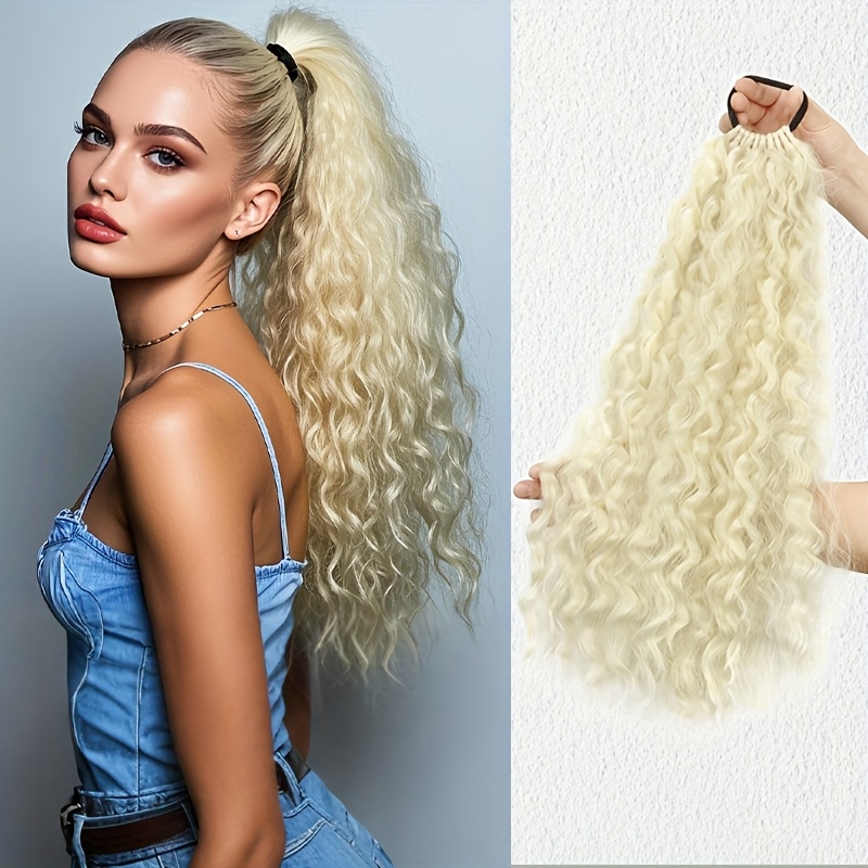 Women' Kinky Curly Long Ponytail Hair Extension - Volumizing Synthetic Fluffy Hairpiece with Elastic Band for Secure Fit, Volume & Curly Length for Parties, Weddings, Photo Shoots, Daily Use - Volume-Boosting Ponytail Add- for - Image 12