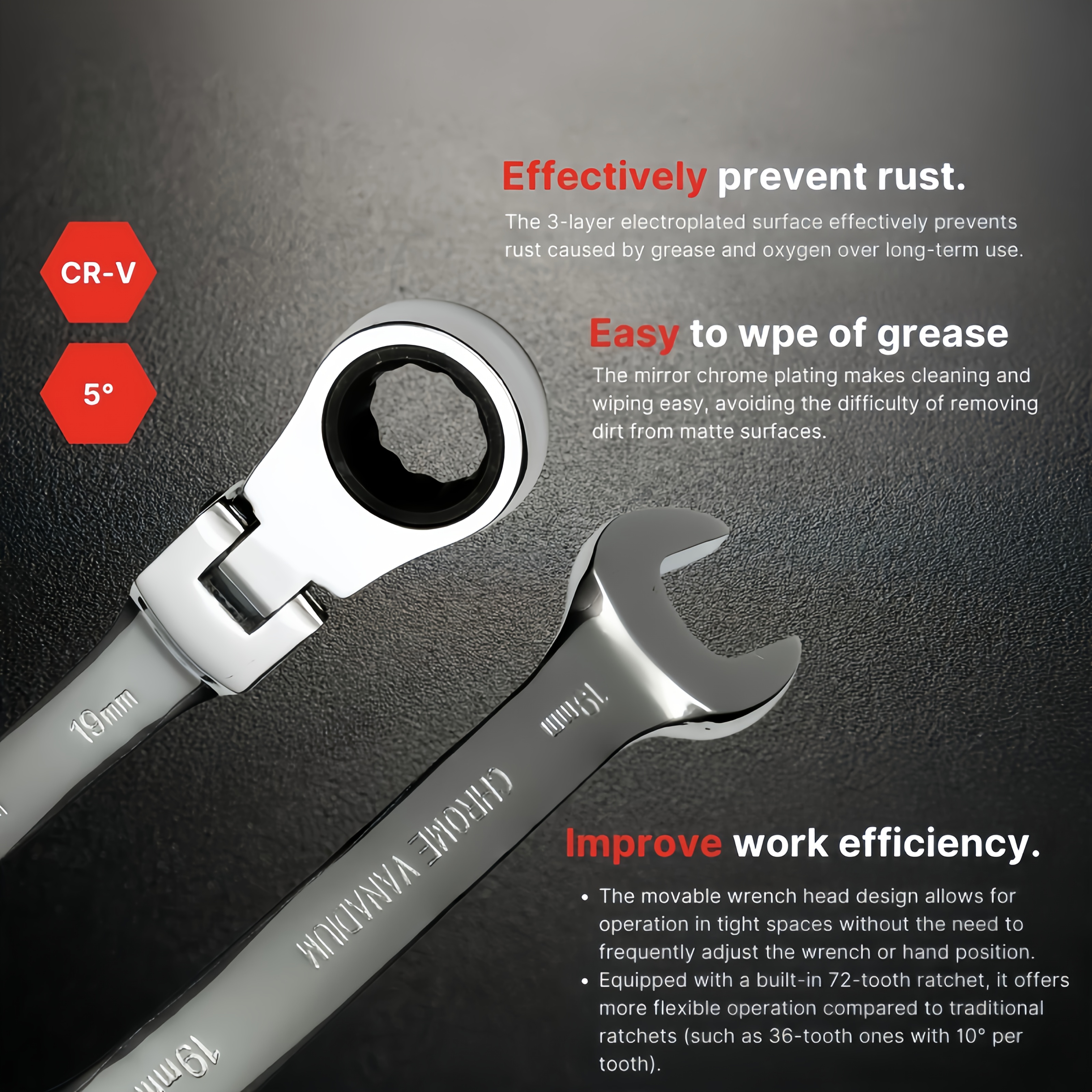 8pcs Multi-function Ratchet Wrench Set, Adjustable Ratchet Wrench Set, Metric, 6-19 Mm, 72 Teeth, Cr-V Steel Ratchet Wrench Set, With Storage Bag, Suitable For Home/automotive/mechanics, Etc., Perfect For Daily Use And A Great Gift. - Image 10