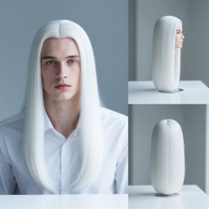 Wigs for White Men, Wigs with Straight Hair Parting In The Middle, Wigs with White Hair, Thicker Volume, More Breathable Wigs, Wigs for Casual Attire