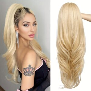 26" Long Synthetic Ponytail Hair Extension for Women - Heat-Friendly Body Wave with Adjustable Drawstring & 150% Density Rose Net Cap, Soft Look Clip-In/Clip-On Ponytail for Daily & Party Use, Volume & Length Enhancer for All Hair Types & Ethnicitie