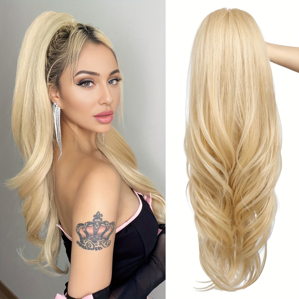 26" Long Synthetic Ponytail Hair Extension for Women - Heat-Friendly Body Wave with Adjustable Drawstring & 150% Density Rose Net Cap, Soft Look Clip-In/Clip-On Ponytail for Daily & Party Use, Volume & Length Enhancer for All Hair Types & Ethnicitie