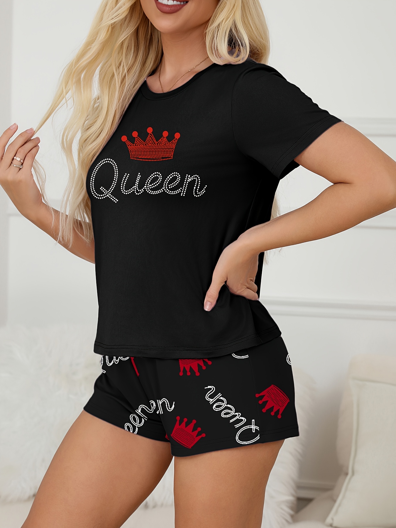 MEN/WOMEN Couple Style King & Queen Letter Print Men's Short Sleeve Shorts Loungewear Set or Women's Short Sleeve Shorts Loungewear Set, Men's Set or Women's Set, 1 Set - Image 10
