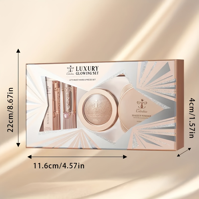 Makeup Five-Piece Set: Lip Gloss, Eyebrow Pencil, Shading Pen, Face Powder, Lip Liner-Perfect Makeup Essential-Suitable for Beginners And Professionals-Best Christmas/ Valentine's Day/ Anniversary Gifts - Image 9