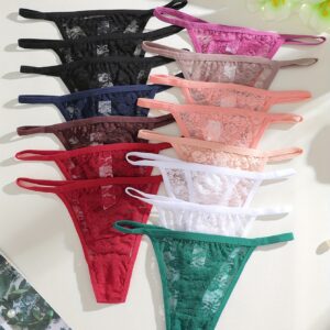 15pcs Bulk Pack Women's Elegant Low-Rise V-String Thong Underwear Set - Breathable Lace Triangle Panties with Faux Drawstring, Non-Sheer Comfortable Daily Wear (No Bulk/No Bulkiness)