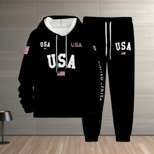 2pcs Set [Store Bestseller] [Limited Time Discount] Black Retro Letter Print, Men's Two-piece Set, Casual Round Neck Long Sleeved Hooded Sweatshirt And Sweatpants Set, Suitable for Winter And Autumn, Sportswear Set