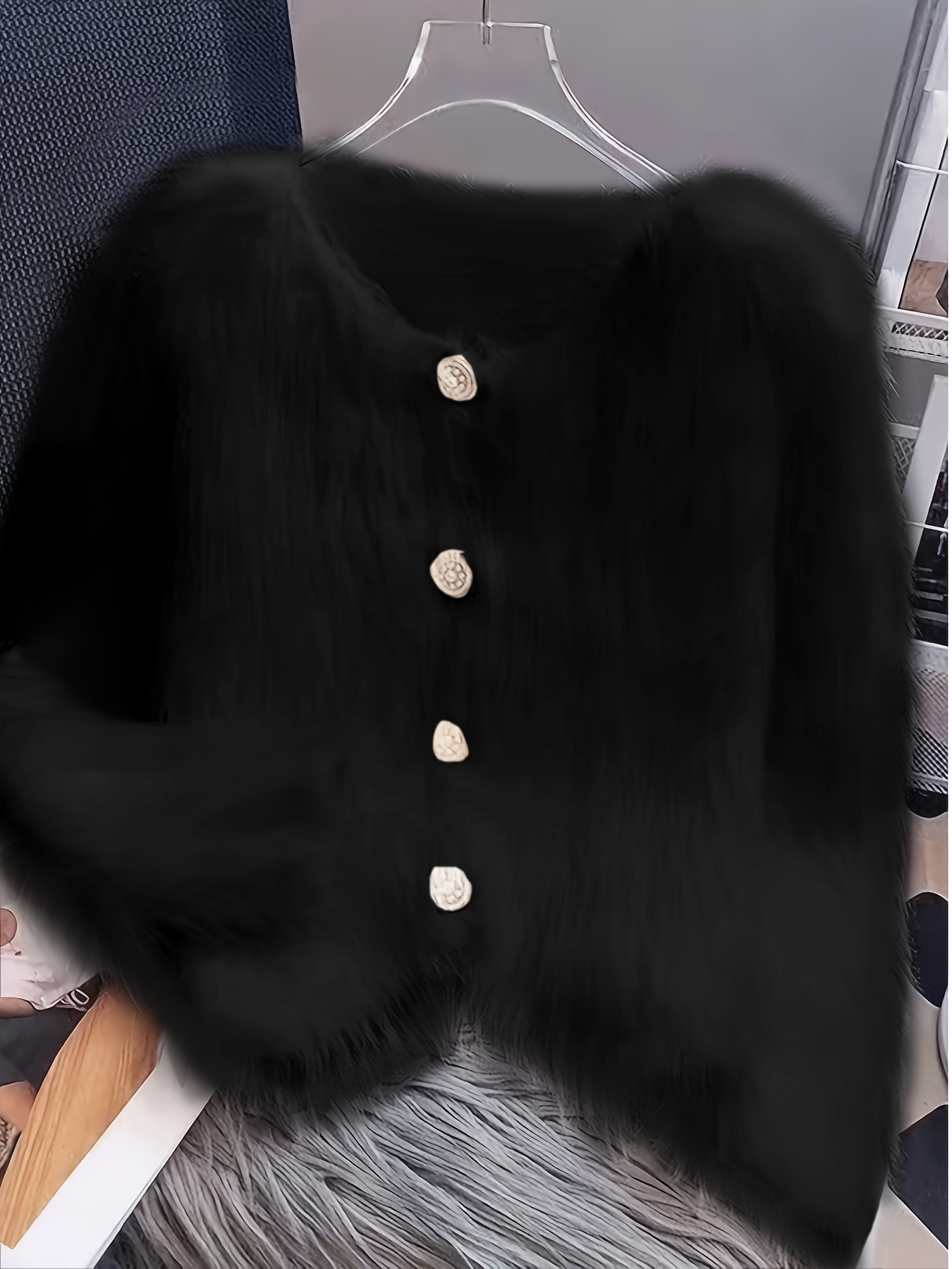 Women's Soft Fleece Jacket - Thick Winter Coat with Fox Fur-Like Collar (No Real Fur), Elegant Pink Button-Front Cardigan, Long Sleeve Round Neck Sweater for Fall/Winter, Casual to Formal Wear (Hand Wash/Dry Clean) - Faux Fur Outerwear - Image 2