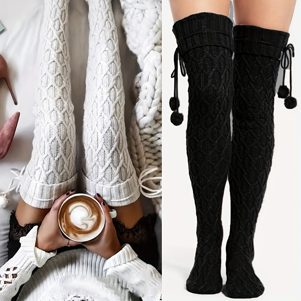 2 Pairs Of Fried Dough Twists Knitting Women'S Knee Socks Cute Thickened Winter Warmth, Cold Resistance, Heat Storage, Soft And Comfortable Stockings Christmas Gifts Pile Socks - Image 5