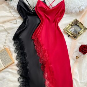 Set of 2 Women'S Sleep Dresses Featuring a Stylish And Sexy Ruffled Neckline in Solid Colors with Straps.