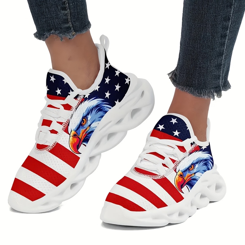Patriotic Women'S Sneakers Featuring an Eagle Design on The American Flag, Lightweight with Laces, Cushioning, And Durable Soles, Breathable Low-Top Wedge Shoes, Perfect for Wearing on Independence Day in Larger Sizes. - Image 4