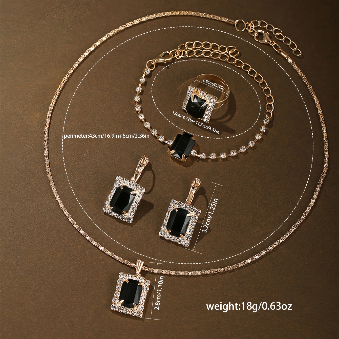 Black 6pcs Glamorous Square Rhinestone Quartz Watch Set - Zinc Alloy Strap, Pointer, And Case - Elegant Rhinestone Bracelet, Necklace, Earrings, And Ring Jewelry for Suitable for Teens - Image 7