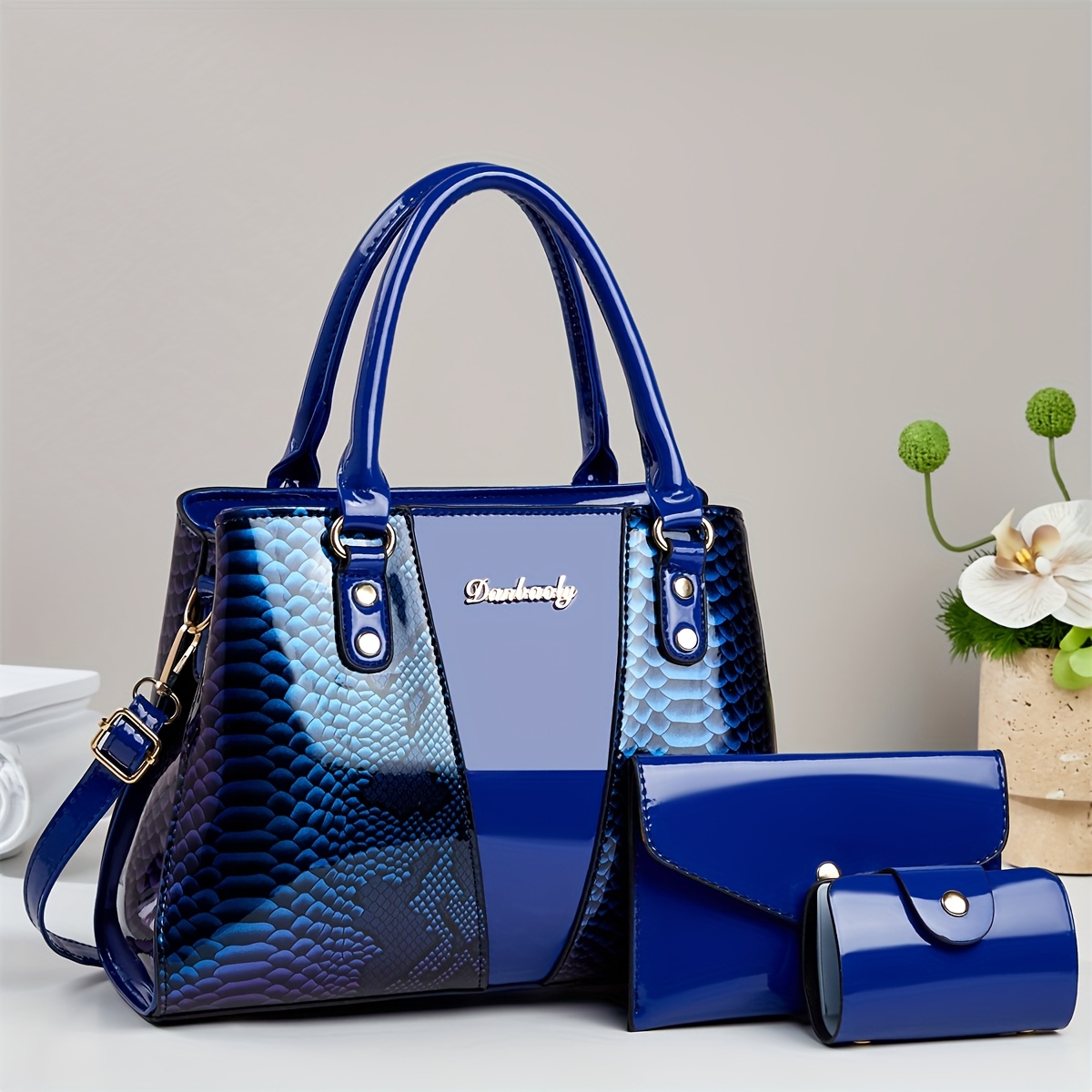 Women's European Special Handbag 3pcs - Sequin Accent Snake Light Beige (Compatible with), Detachable Strap & Zipper Closure, Earth /////, Elegant for Commuting & Special Events, for - Image 15