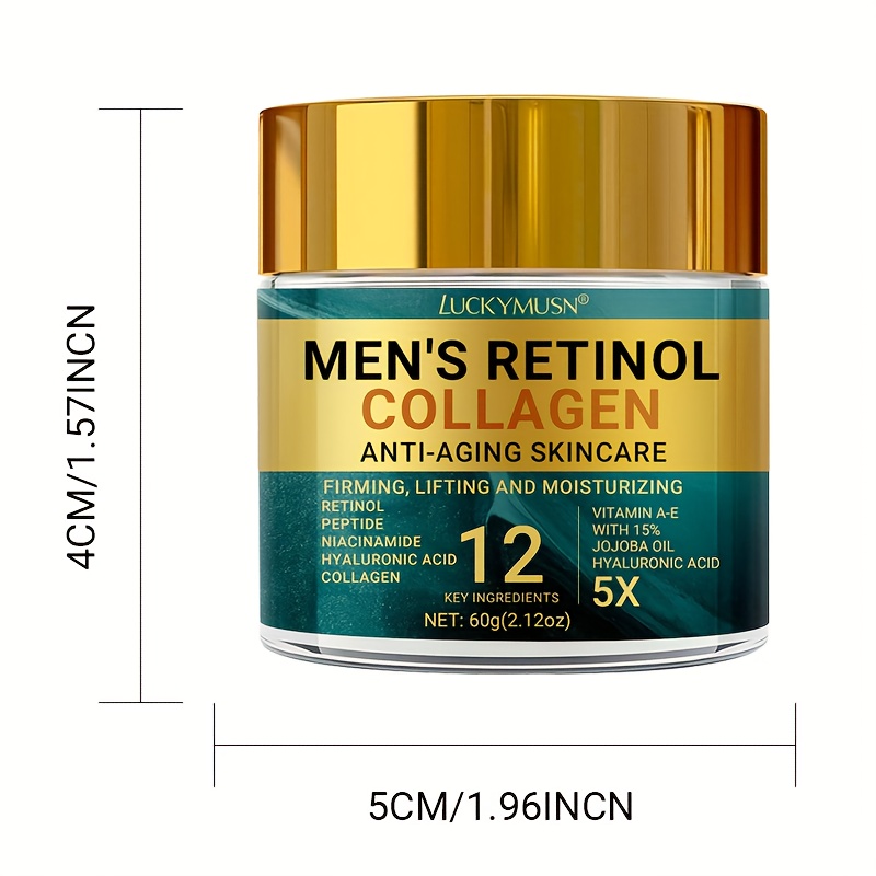 Men's Retinol Collagen Cream, moisturizing, firming, improving elasticity, skincare, with hyaluronic acid and vitamin CE, for a more youthful and radiant complexion. Suitable for all Light Beige types, 60g / 2.12oz - Image 6