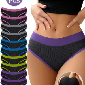 10-Pack Elegant Lightweight Breathable Sweat-Proof Soft Stretch Fabric Women'S Panties | Mid Rise, Color Block, Suitable for Yoga, Running, Fitness, Anti-Slip, No Restriction