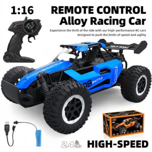 1:16 Scale 2.4GHz Remote Control Car, All-Terrain Off-Road Toy with Alloy Body, Remote Control High-speed Off-road Drift Car, RC Toy Car for Kids, Fun Models for Adults - Birthday Gifts for Boys, Highspeed Racing, Sporty Design, Rugged Design