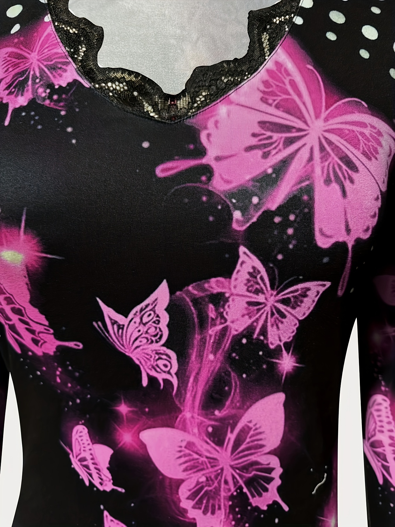 Vibrant Butterfly Print Long Sleeve Cold Shoulder T-Shirt - Soft, Breathable, Casual Wear for Spring and Fall - Women's Fashion Clothing for Everyday Comfort - Image 8