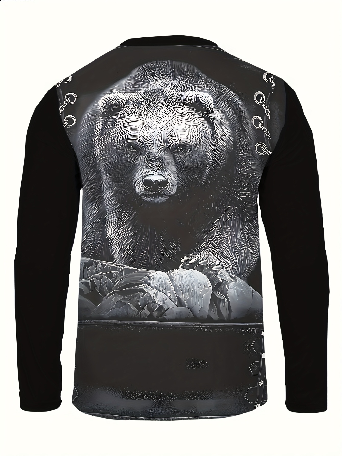 Men's 3D Digital Print Casual T-Shirt, Imitation Zipper Leather Pattern Print Novelty Long Sleeve 2025 New Gift Choice Breathable Stretch Fabric Crew Neck Suitable for all seasons, smooth texture Sporty Comfortable and versatile fashionable - Image 2