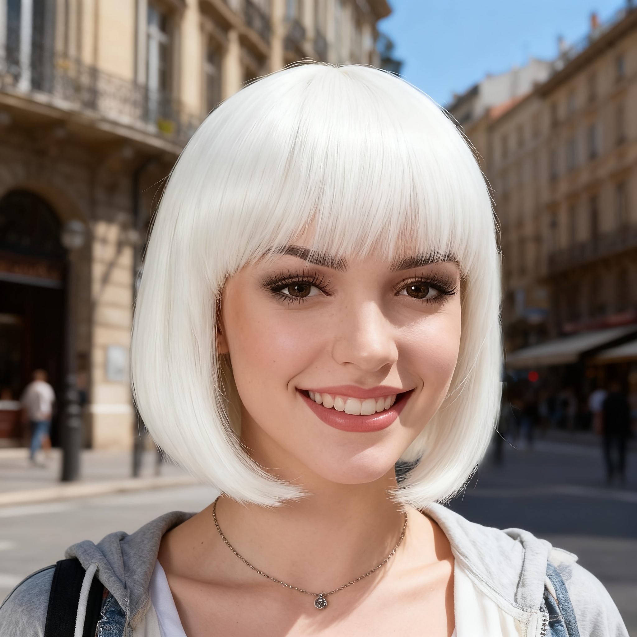 A White Short Wave Bob Wig Made of Heat-Resistant Synthetic Fibers, This Elegant And Stylish Women'S Wig Features a Look, Perfect for Halloween, Christmas, Carnivals, Parties, Cosplay, And Music Festivals. It'S an Easy-To-Manage Short Hairstyle - Image 7