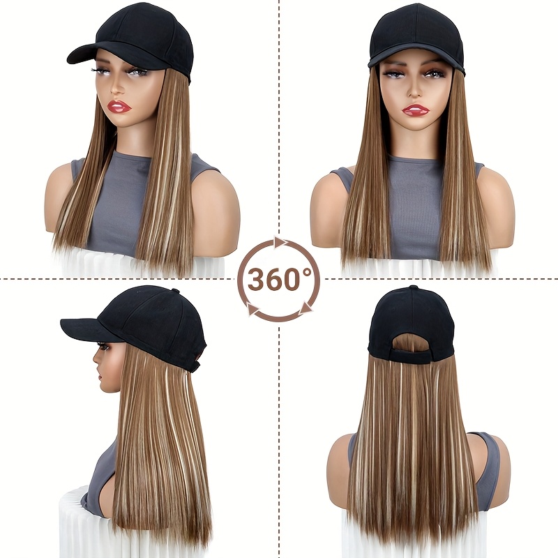 Long Straight Black Synthetic Hair Wig with Bangs - Natural-Looking Baseball Cap Hair Extension for Women, Easy to Style & Maintain, All-in-One Design for Versatile Looks, Hair Wigs, Versatile Hairpiece, Comfortable Fit Cap - Image 2