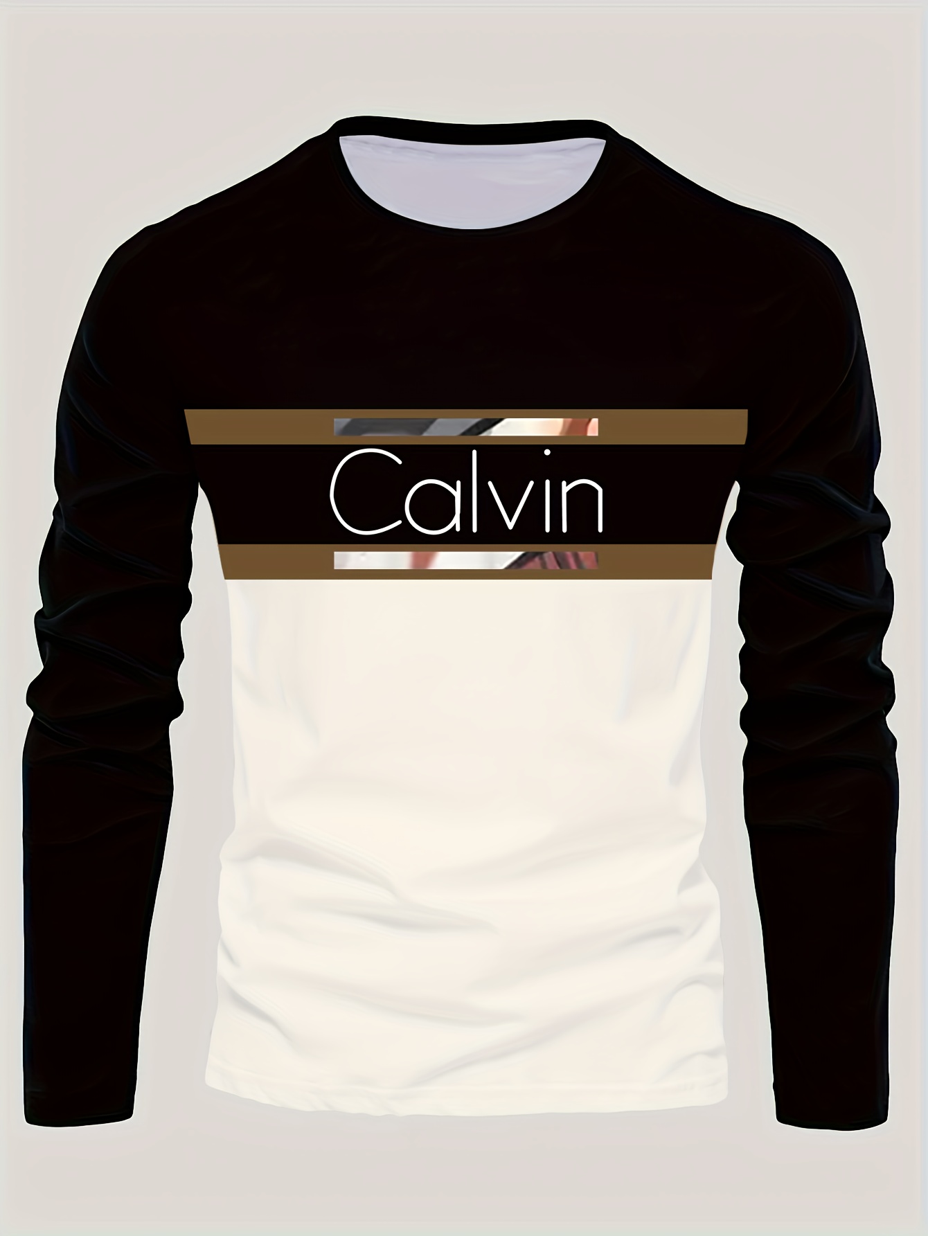 Men'S Long-Sleeve T-Shirt - Features a Black to Brown Gradient Design with 'CALVIN' Letter Print, Stretchy And Comfortable Fit, Suitable for Both Casual And Formal Wear, a Must-Have for Spring And Autumn - CALVIN Apparel, Spring And Autumn Tops - Image 4