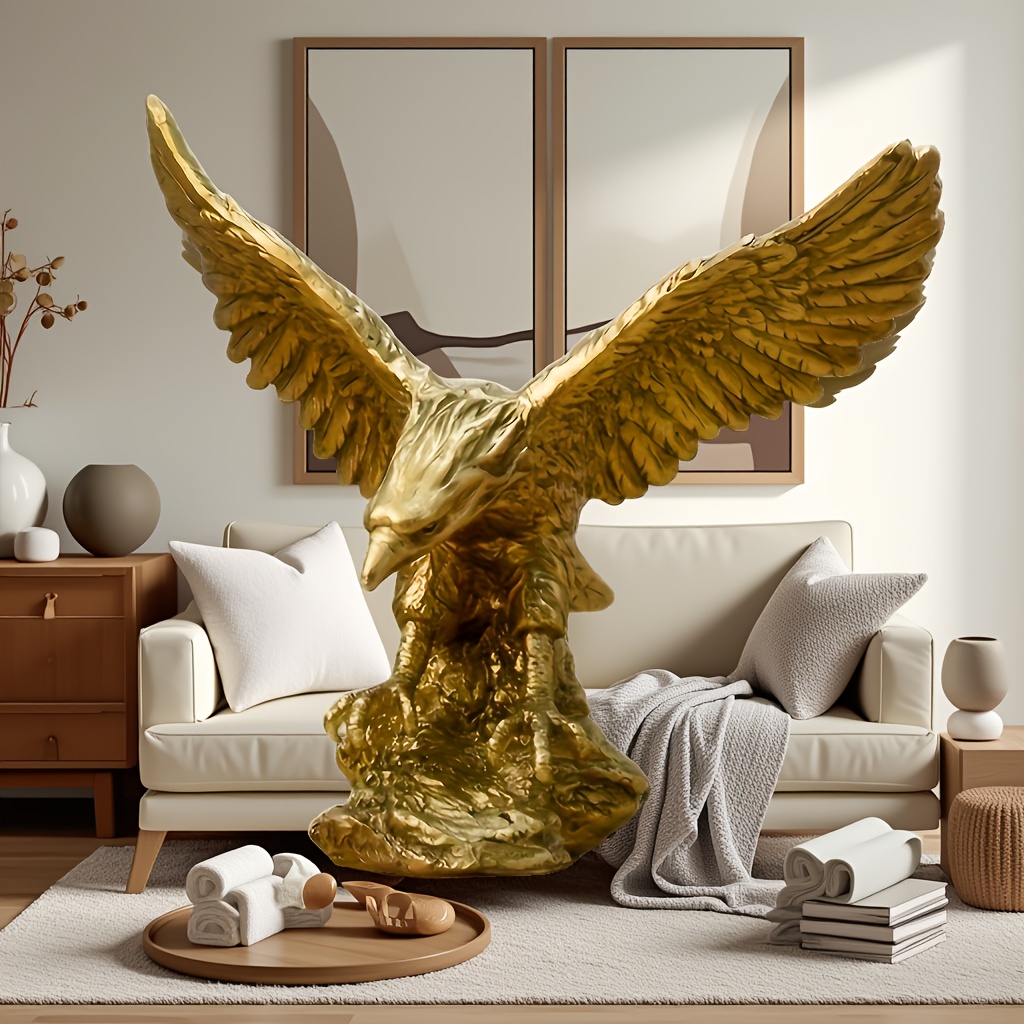 Modern Golden Eagle Resin Statue - Elegant Flying Bird or Perched Eagle Figurine, Durable Collectible Desk & Shelf Decor for Home Office, Year-Round Display, Symbolic Gift Suitable for Holidays & Corporate Decorations - Image 2