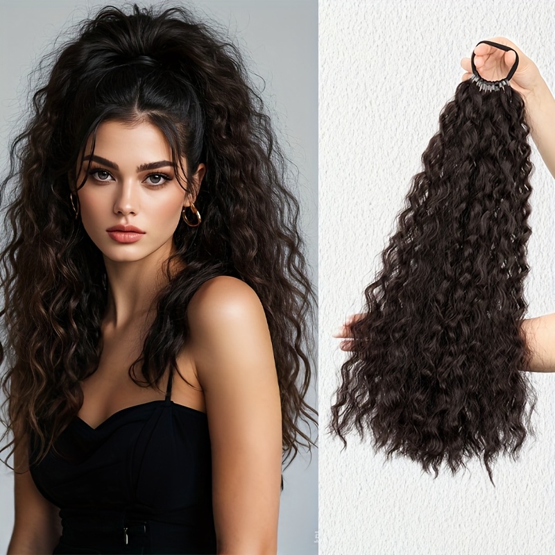 Women' Kinky Curly Long Ponytail Hair Extension - Volumizing Synthetic Fluffy Hairpiece with Elastic Band for Secure Fit, Volume & Curly Length for Parties, Weddings, Photo Shoots, Daily Use - Volume-Boosting Ponytail Add- for - Image 9